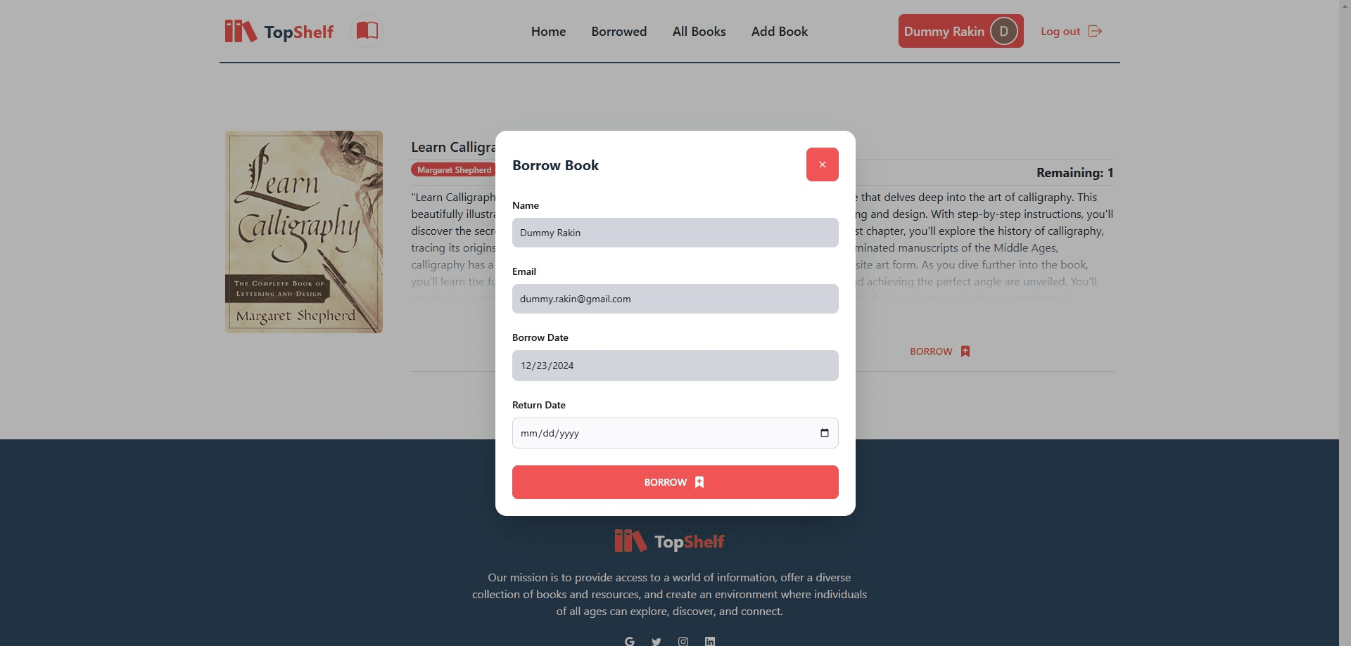 Borrow and Return Modal