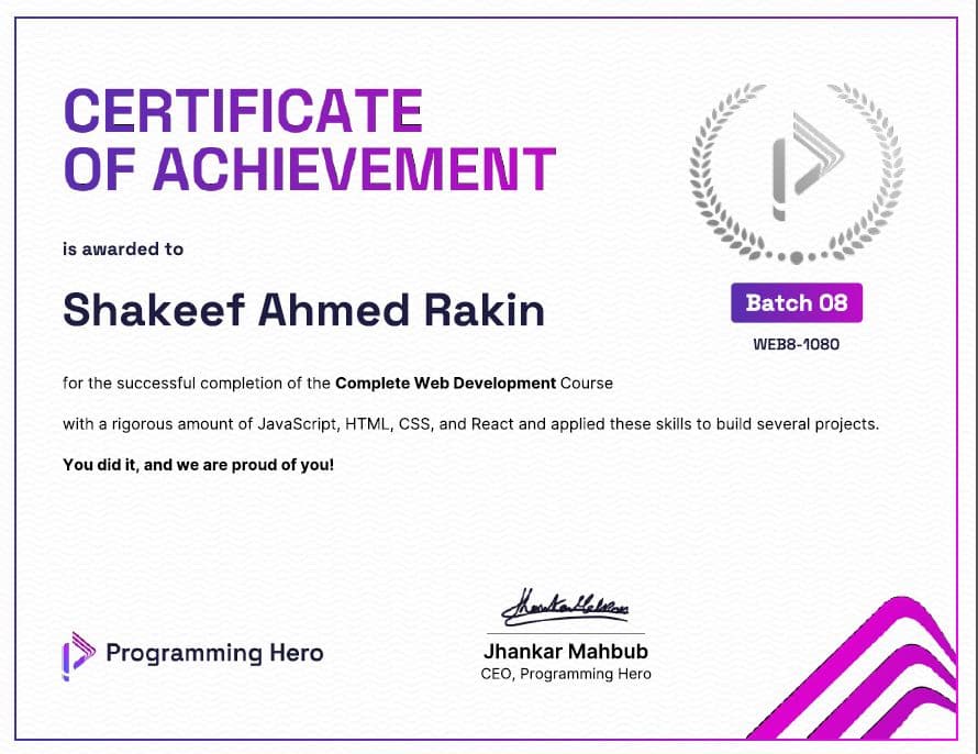 Image for Completed Programming Hero Complete Web Development Course – Batch 08